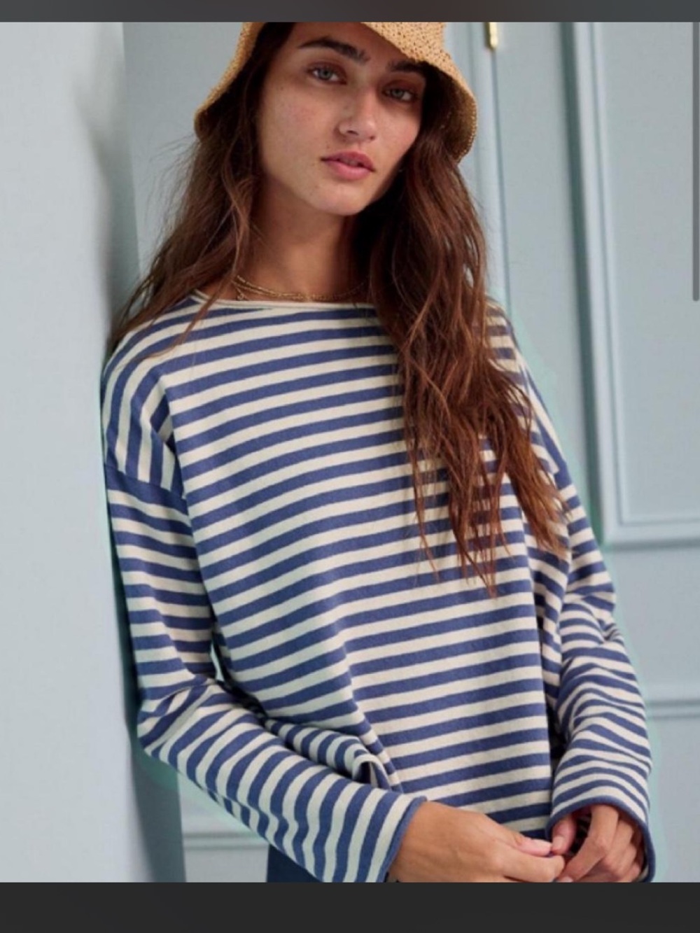 RARE, sought after color- aerie Blue and White Striped Long-Sleeve Boatneck Top